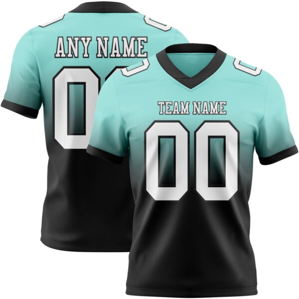 Custom Ice Blue White-Black Authentic Fade Fashion Football Jersey