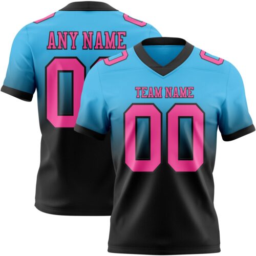 FadeFashion1421 Custom Sky Blue Pink-Black Authentic Fade Fashion Football Jersey