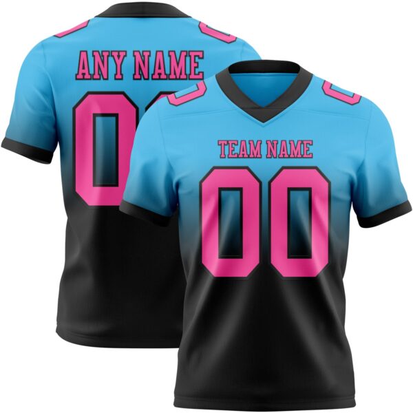 Custom Sky Blue Pink-Black Authentic Fade Fashion Football Jersey