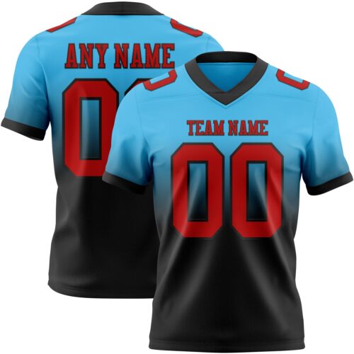 FadeFashion1422 Custom Sky Blue Red-Black Authentic Fade Fashion Football Jersey