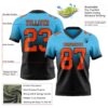 Custom Sky Blue Orange-Black Authentic Fade Fashion Football Jersey
