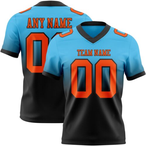 FadeFashion1423 Custom Sky Blue Orange-Black Authentic Fade Fashion Football Jersey
