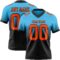 Custom Sky Blue Orange-Black Authentic Fade Fashion Football Jersey
