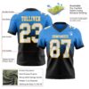 Custom Powder Blue White Black-Gold Authentic Fade Fashion Football Jersey