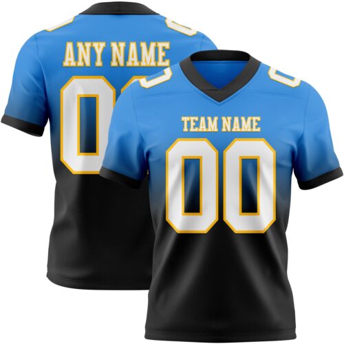 FadeFashion1427 Custom Powder Blue White Black-Gold Authentic Fade Fashion Football Jersey