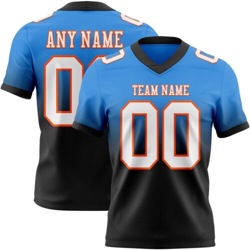 Custom Powder Blue White Black-Orange Authentic Fade Fashion Football Jersey