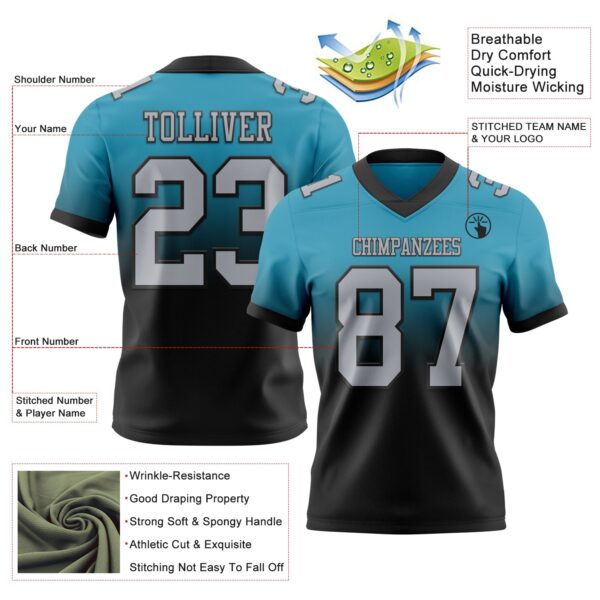 Custom Panther Blue Gray-Black Authentic Fade Fashion Football Jersey