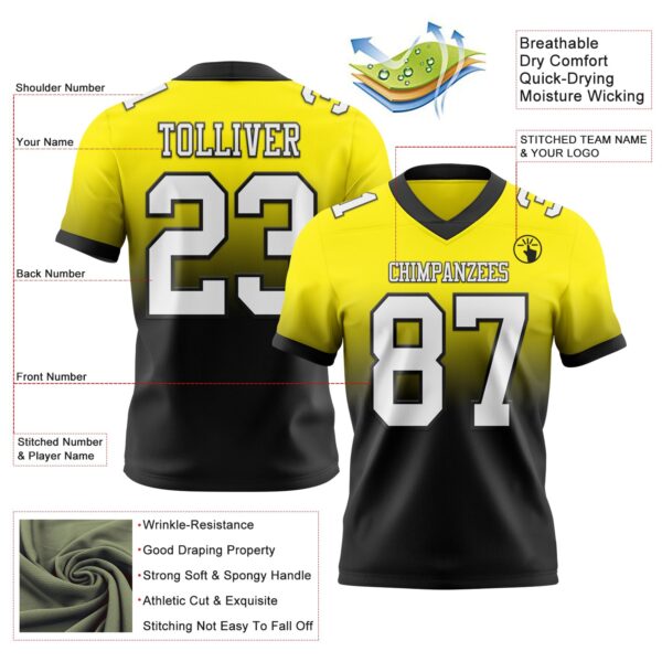 Custom Light Yellow White-Black Authentic Fade Fashion Football Jersey