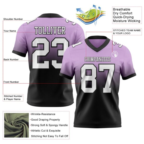 Custom Light Purple White-Black Authentic Fade Fashion Football Jersey