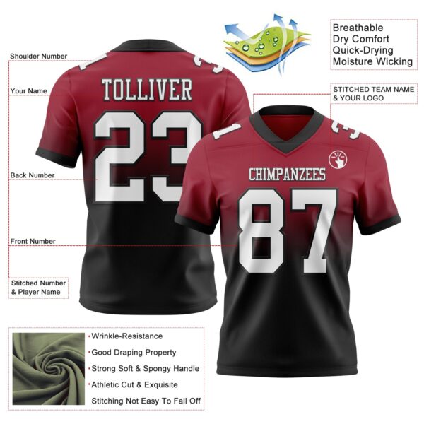 Custom Cardinal White-Black Authentic Fade Fashion Football Jersey