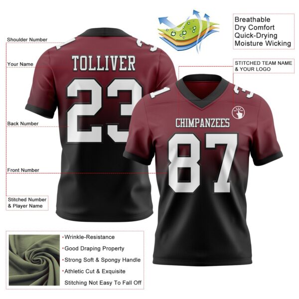 Custom Burgundy White-Black Authentic Fade Fashion Football Jersey