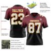Custom Burgundy White Black-Gold Authentic Fade Fashion Football Jersey
