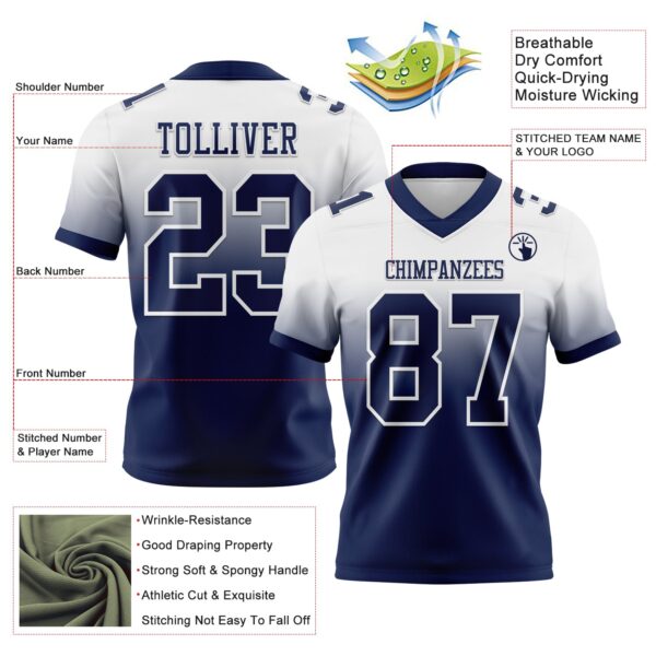 Custom White Navy Authentic Fade Fashion Football Jersey