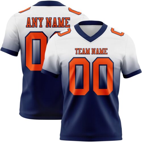 Custom White Orange-Navy Authentic Fade Fashion Football Jersey