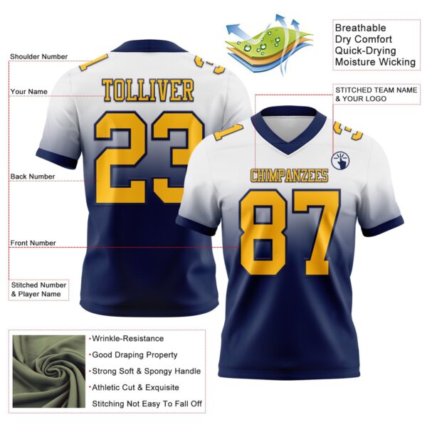Custom White Gold-Navy Authentic Fade Fashion Football Jersey