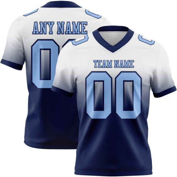 Custom White Light Blue-Navy Authentic Fade Fashion Football Jersey