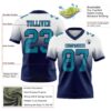 Custom White Teal-Navy Authentic Fade Fashion Football Jersey