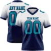 Custom White Teal-Navy Authentic Fade Fashion Football Jersey