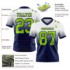 Custom White Neon Green-Navy Authentic Fade Fashion Football Jersey