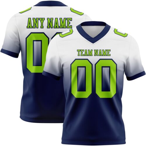 FadeFashion1454 Custom White Neon Green-Navy Authentic Fade Fashion Football Jersey