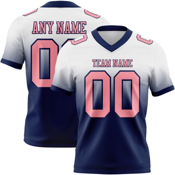 Custom White Medium Pink-Navy Authentic Fade Fashion Football Jersey
