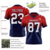 Custom Red White-Navy Authentic Fade Fashion Football Jersey