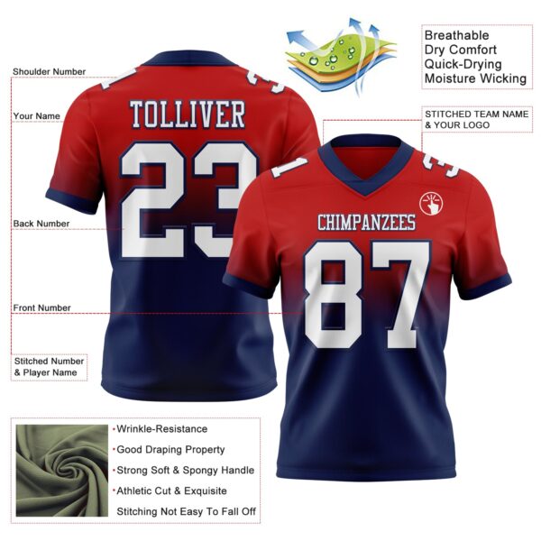 Custom Red White-Navy Authentic Fade Fashion Football Jersey
