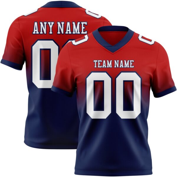 Custom Red White-Navy Authentic Fade Fashion Football Jersey