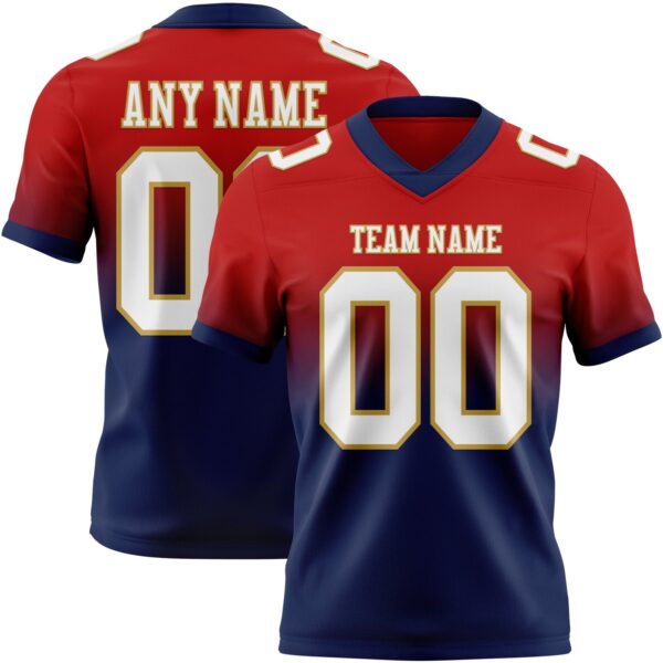 Custom Red White Navy-Old Gold Authentic Fade Fashion Football Jersey