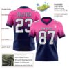 Custom Pink White-Navy Authentic Fade Fashion Football Jersey