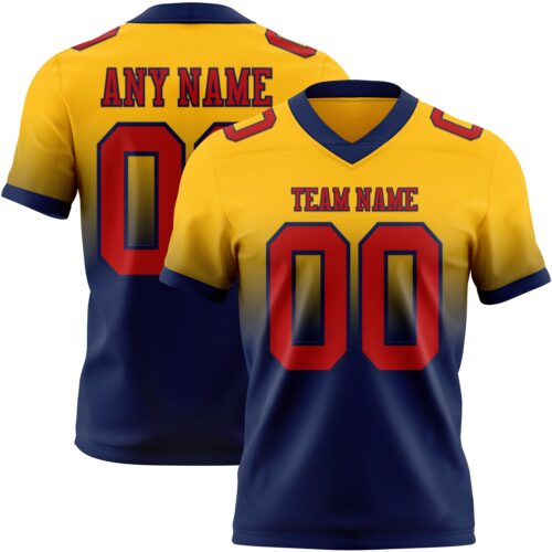 Custom Gold Red-Navy Authentic Fade Fashion Football Jersey
