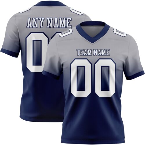 Custom Gray White-Navy Authentic Fade Fashion Football Jersey