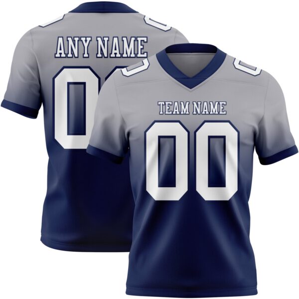 Custom Gray White-Navy Authentic Fade Fashion Football Jersey