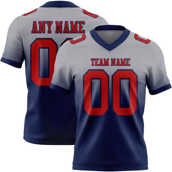 Custom Gray Red-Navy Authentic Fade Fashion Football Jersey