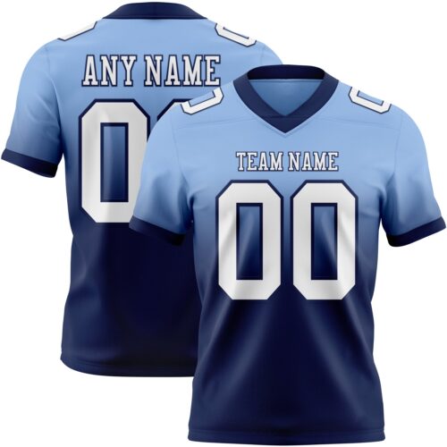 Custom Light Blue White-Navy Authentic Fade Fashion Football Jersey