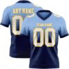 Custom Light Blue White Navy-Gold Authentic Fade Fashion Football Jersey