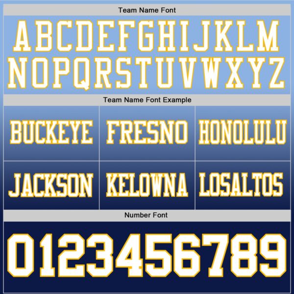 Custom Light Blue White Navy-Gold Authentic Fade Fashion Football Jersey