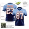 Custom Light Blue White Navy-Orange Authentic Fade Fashion Football Jersey