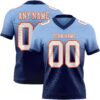 Custom Light Blue White Navy-Orange Authentic Fade Fashion Football Jersey