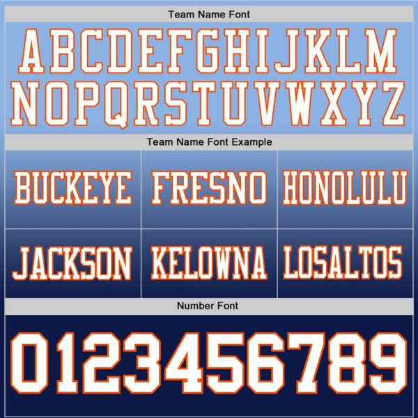 Custom Light Blue White Navy-Orange Authentic Fade Fashion Football Jersey
