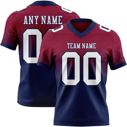 Custom Maroon White-Navy Authentic Fade Fashion Football Jersey