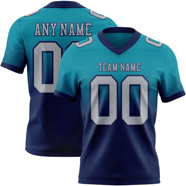 Custom Teal Gray-Navy Authentic Fade Fashion Football Jersey