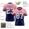 Custom Medium Pink White-Navy Authentic Fade Fashion Football Jersey
