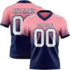 Custom Medium Pink White-Navy Authentic Fade Fashion Football Jersey