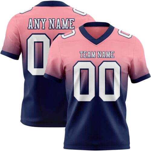 Custom Medium Pink White-Navy Authentic Fade Fashion Football Jersey