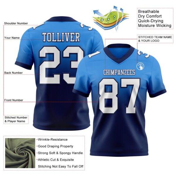 Custom Powder Blue White-Navy Authentic Fade Fashion Football Jersey