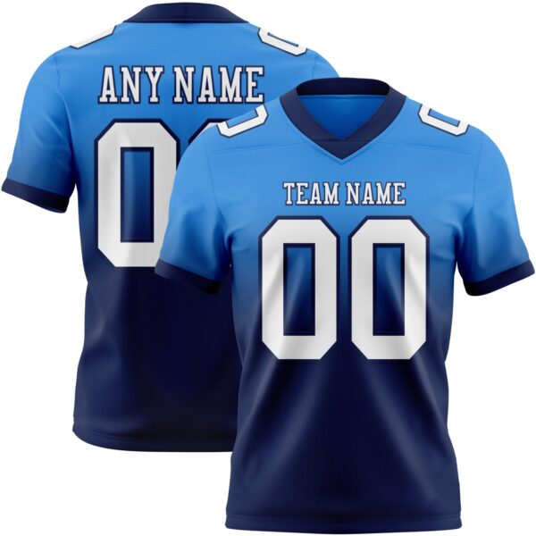 Custom Powder Blue White-Navy Authentic Fade Fashion Football Jersey