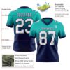 Custom Aqua White-Navy Authentic Fade Fashion Football Jersey