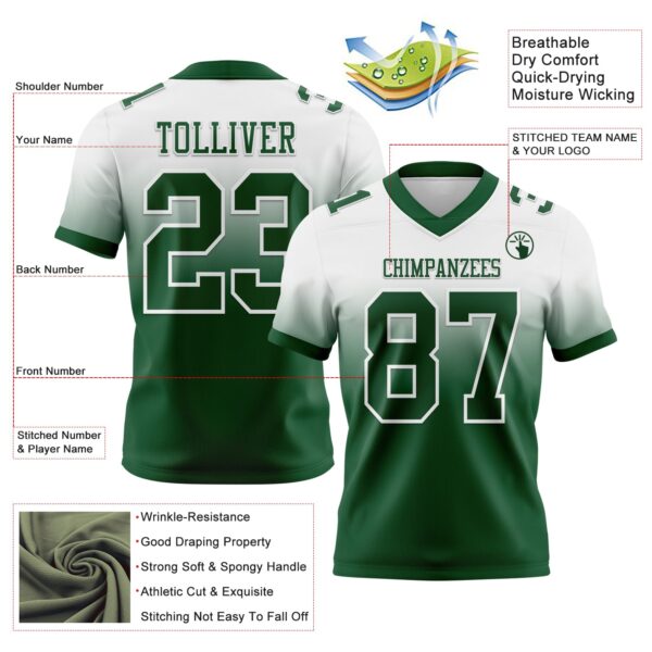 Custom White Green Authentic Fade Fashion Football Jersey