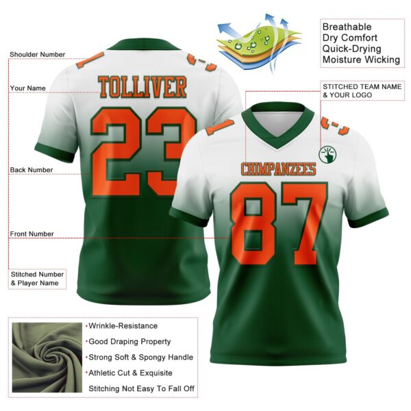 Custom White Orange-Green Authentic Fade Fashion Football Jersey